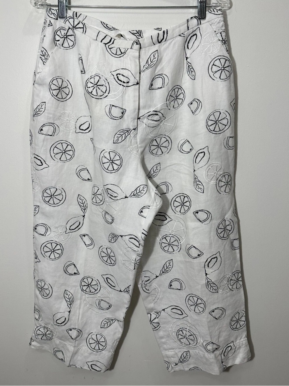 Laura Ashley Linen Citrus Lemon Print Cropped Pants Women’s Size 8 - Picture 8 of 8